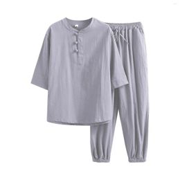 Men's Tracksuits Vintage Summer Matching Set Breathable Retro Tang Suit 3/4-Sleeve Shirt Pants Casual Daily Wear Clothing