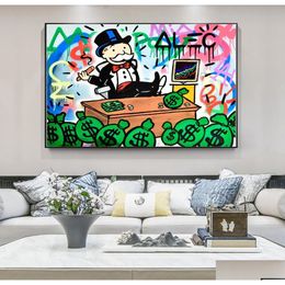 Paintings Alec Monopoly Rich Money Man Canvas Painting On The Wall Art Posters And Prints Graffiti Pictures Home Decor Cuadros636094 Dhylc