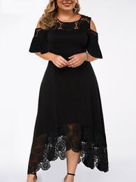 Plus size Dresses Fashion Women Summer Cold Shoulder Short Sleeve Lace Patchwork Elegant Party Dress Maxi Size Clothing 230713