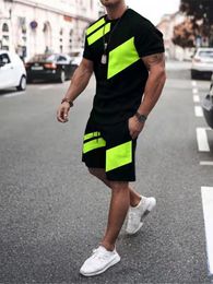 Mens Tracksuits Summer Color Block Fitness Sets Two Piece Casual Short Sleeve TShirts Shorts 2 PC Tracksuit Set Men Sportswear 230712