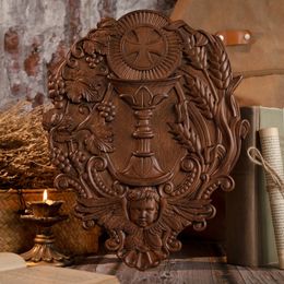 Other Home Decor First Communion Religious Wood Carving Medal Holy Medal Pendant Communion Souvenir Wall Hanging Decoration Christian Gift 230712