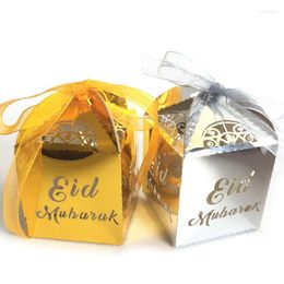 Gift Wrap Party Kids Favours 50pcs Gold Silver Happy Eid Mubarak Box Ramadan Decoration Cut Pearl Paper Ribbon Candy Boxes QX2E