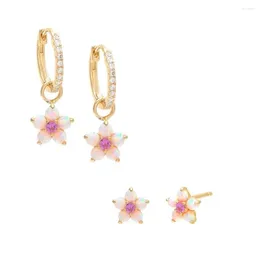 Dangle Earrings White Fire Opal Stone Mismatched Bloom Flower Earring High Quality Fashion Jewelry