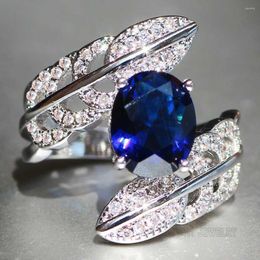 Cluster Rings Wholesale YaYI Jewelry Fashion Princess Cut 6 CT 8 8mm Blue Cubic Zirconia Silver Color Engagement Wedding Party Heart