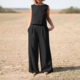 Ethnic Clothing Womens Large Plain Sleeveless Trousers Suit Cotton Linen Casual Long Sleeved Loose