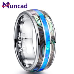 Wedding Rings Nuncad 8mm Blue Opal Tungsten Carbide Rings Inlaid Natural Shells Anniversary Party Jewellery Gift Silver Colour Rings Drop 230713