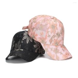 Ball Caps Advanced Gold Silk Embroidery Craft Vague Mesh Baseball Cap For Women Summer Autumn Flowers Plants Gorgeous Lady Girl Hats DB41