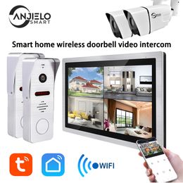 4-Split Screen 1080P 4 Channel DVR Video Door Phone Video Intercom System with Motion Detection Doorbell for Home Villa