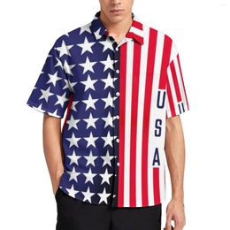 Men's Casual Shirts USA American Flag Patriotic Modern Stars Stripes Vacation Shirt Hawaiian Retro Blouses Man Graphic Plus Size 4XL