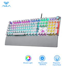 Keyboards AULA Retro Mechanical Keyboard Blue Red Switch 104 Keys Anti ghosting Wired Backlit Gaming for PC Gamer English Version 230712