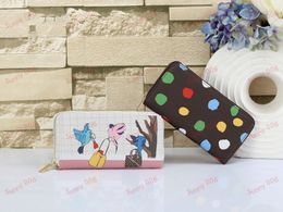 Printed Grid Long Wallet Single Zipper Purse Designer Cartoon Pattern Dot Coating Design Wallet Luxury Multi Pocket Compartment Card Bag
