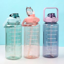 Water Bottles 2 Litres Bottle Motivational Drinking Sports With Time Marker Portable Reusable Plastic Cups