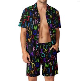 Men's Tracksuits Letter Print Men Sets Alphabet Soup Casual Shorts Summer Funny Beach Shirt Set Short-Sleeve Graphic Plus Size Suit Gift