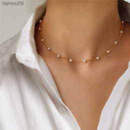 New Beads Women's Neck Chain Kpop Pearl Choker Necklace Gold Colour Goth Chocker Jewellery On The Neck Pendant 2022 Collar For Girl L230704