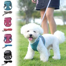 Dog Collars Harness Breathable Adjustable Vest Small Dogs Lead Leash Puppy Reflective Outdoor Walking Pet Accessories