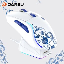 Mice DAREU Tri mode Gaming Mouse AIM WL Sensor Bluetooth Wired 2 4G with Charging Base Lightweight Design Mous for Laptop Gamer 230712