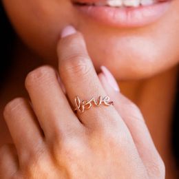 Huitan Fancy Letter Love Finger Ring for Women Rose Gold Color Fashion Contracted Girls Ring Friends Gift Statement Jewelry New