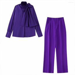 Women's Blouses ZAA Fall 2023 Fashion Chic Elegant Neckline Bow Decoration Retro Casual Pullover Taffeta Long-sleeved Blouse