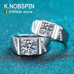 Knobspin D VVS1 Moissanite Men Ring GRA Certified Diamond Sparkling Wedding Band Original 925 Sterling Silver Plated 18k rings