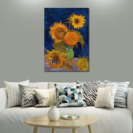 Still Life Vase with Five Sunflowers Handmade Vincent Van Gogh Painting Impressionist Canvas Art for Entryway Decor