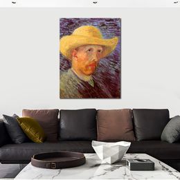 High Quality Vincent Van Gogh Oil Painting Self-portrait with Straw Hat Ii Handmade Canvas Art Landscape Home Decor for Bedroom