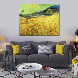 Canvas Art Impressionist Wheat Fields with Reaper Vincent Van Gogh Landscape Painting Handmade Romantic Decor for Kitchen