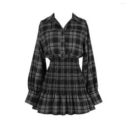 Party Dresses 2023 Fluffy Long-sleeved A Word V-neck Plaid Shirt Dress Spring Waist-slimming Design Sense Y2K