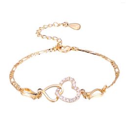 Link Bracelets Stainless Steel Durable Women Bracelet Gold Gift Birthday Chain Jewellery Hollowed Rhinestone Heart-shaped Decoration Fashion