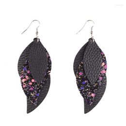 Dangle Earrings E6966 ZWPON Three Layered Glitter Leather For Women Vegan Leaf Jewelry Wholesale