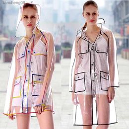 2021 New Fashion Women's Transparent Thicken Plastic Raincoat Travel Waterproof Rainwear Adult Poncho Outdoor Rain Coat L230620