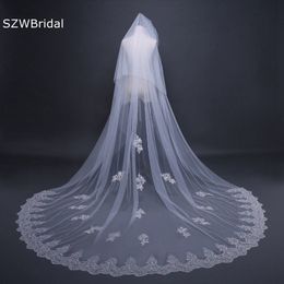 Wedding Hair Jewellery Arrival Ivory Cathedral Wedding Veil Two Layers Appliques Lace Bridal veils Voile Slub Velo novia Sexy Weeding accessoire 230713