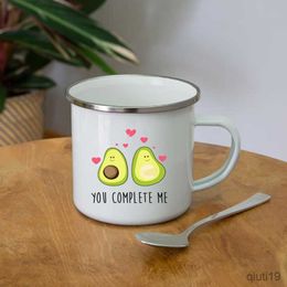 Mugs Cartoon You Complete Me Avocado Print Enamel Coffee Mugs With Handle Wine Beer Drink Juice Cola Cups Milk Mug Best Festival Gift R230713