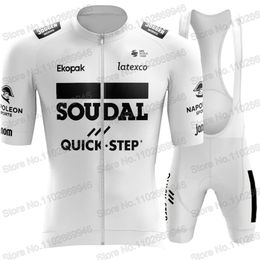 Cycling Jersey Sets White Soudal Quick Step Team Set Short Sleeve TDF Clothing Mens Bike Shirts Suit Bicycle Bib Shorts MTBRopa 230712