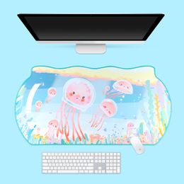 Extra Large Kawaii Gaming Mouse Pad Cute Pastel Blue Jelly Fish XXL Big Desk Mat Water Proof Nonslip Laptop Desk Accessories