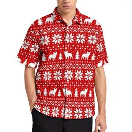Men's Casual Shirts Festive Christmas Beach Shirt Cute Dog Print Summer Male Aesthetic Blouses Short Sleeve Printed Clothing Big Size