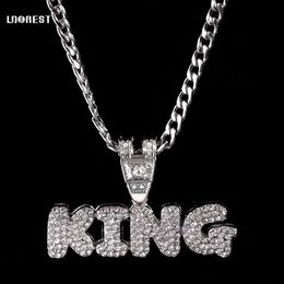 Stainless steelZircon Chain Necklace Iced Letter KING Pendant Chain Necklaces For Women Men HipHop Party Fashion Male Jewellery L230704