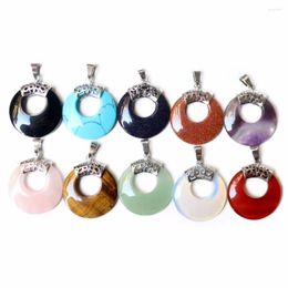 Pendant Necklaces Reiki DIY Jewelry Natural Gem Stone Pendants For Necklace Hollow Round Circle Onyx Crystal Quartz Amethysts Opal Women