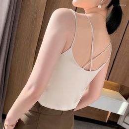 Women's Tanks MVLYFLRT Suspender Double V-neck Pullover With Fashionable Silk Satin Vest 2023 Summer Thin Loose T-shirt