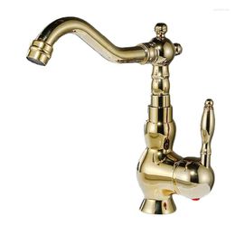 Bathroom Sink Faucets European Style Brass Gold-plated Basin Faucet And Cold Mixer Tap Single Handle Golden Taps