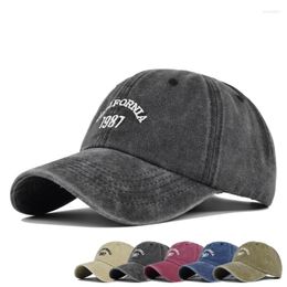Ball Caps Simple 1987 Embroidered Baseball Cap Vintage Embroidery Peaked Washed Distressed Sun Hat Wide Brim