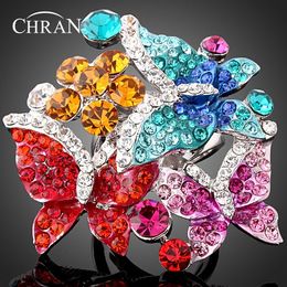 Wedding Rings CHRAN Vintage Style Colourful Butterfly Promised Wedding Rings for Women Lovely Rhodium Plated Crystal Engagement Rings Jewellery 230713