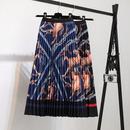 Skirts Autumn Retro Roman Print High Waist Drape Thin Mid-length A-line Pleated Skirt