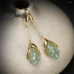 Dangle Earrings Natural Hetian Blue Jade Magnolia Flower S925 Sterling Silver Charms Fashion Fine Jewellery Luxury Women Holiday Gifts