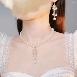 Pendant Necklaces Chinese Vintage Style Crystal Lotus Flower Necklace Temperament Pearls Tassel For Female Jewelry Gifts