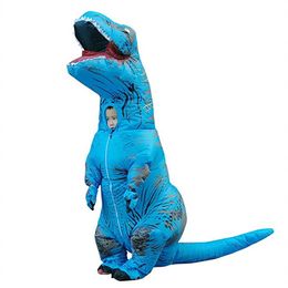 T-Rex Dinosaur Inflatable Costume Halloween Blow up Suit Blue Mascot Costume for Kids237J