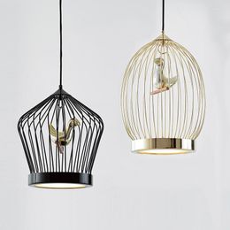 Pendant Lamps Nordic Golden Bird Cage Lights European Creative Living Room Dining Lamp Post Modern LED Art CL42201