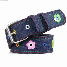 Belts Fashionable women's denim belt with cute floral decoration belt Z230713