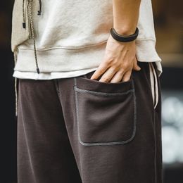 Men's Pants Maden Vintage Elastic Waist Heavyweight Men's Sweatpants Drawstring Jogger Sport Pants Casual Grey Cotton Loose Training Trouser 230712