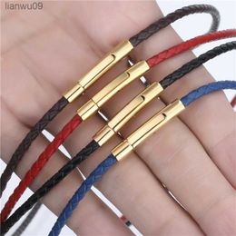 3mm Leather Necklaces for Men Women BlackRedBlueBrown Choker Braided Genuine Leather Necklace Cord Steel Magnetic Clasp L230704