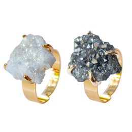 Irregular Druzy Stone Ring Healing Crystal Adjustable Finger Jewellery for Women and Girls